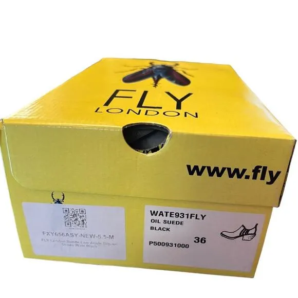 NIB Fly London Oil Suede Shoes Women's Size 36 US 5.5 Black Clog Slip On 2&quot; Heel