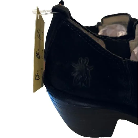 NIB Fly London Oil Suede Shoes Women's Size 36 US 5.5 Black Clog Slip On 2&quot; Heel