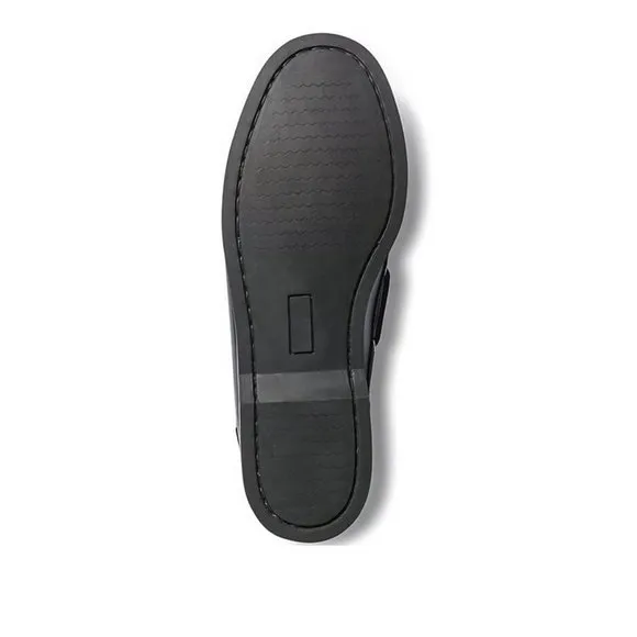 NiB G.H. Bass Mens Hampton Black Leather Boat Shoes Size 7.5 Casual Dress FLE261