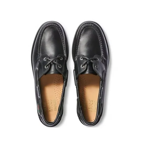 NiB G.H. Bass Mens Hampton Black Leather Boat Shoes Size 7.5 Casual Dress FLE261