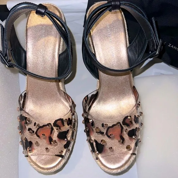 nib Giuseppe Zanotti Leopard Vinyl Espadrille Platform Wedge Sandals | Size 7