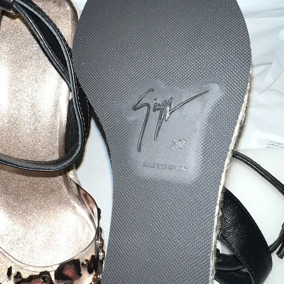 nib Giuseppe Zanotti Leopard Vinyl Espadrille Platform Wedge Sandals | Size 7
