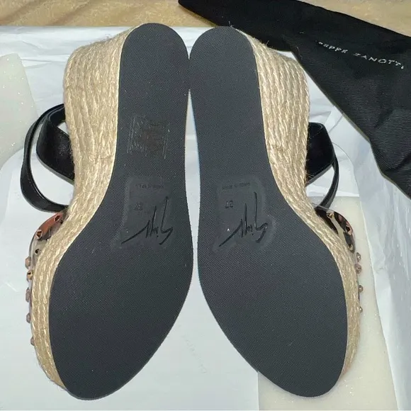 nib Giuseppe Zanotti Leopard Vinyl Espadrille Platform Wedge Sandals | Size 7