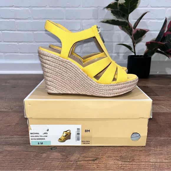 NIB Michael Kors Berkley Espadrille Wedge Sandals in Golden Yellow