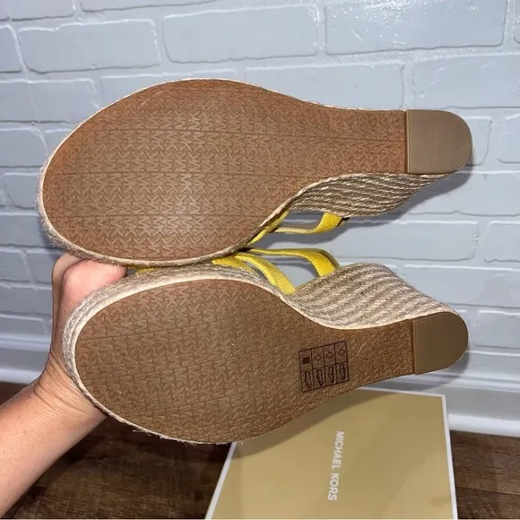 NIB Michael Kors Berkley Espadrille Wedge Sandals in Golden Yellow