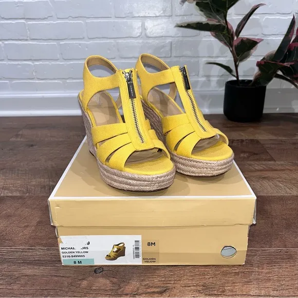 NIB Michael Kors Berkley Espadrille Wedge Sandals in Golden Yellow