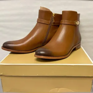 NIB MICHAEL Michael Kors Finley Luggage Flat Bootie Ankle Boots 8.5