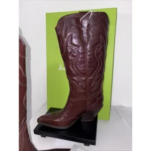 NIB Sam Edelman James Pecan Polished Leather  Cowboy Boots 7M $200 Revolve