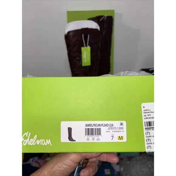 NIB Sam Edelman James Pecan Polished Leather  Cowboy Boots 7M $200 Revolve
