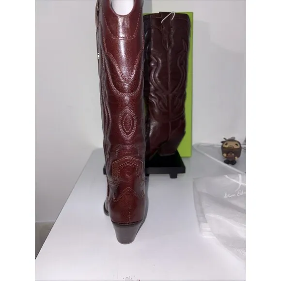 NIB Sam Edelman James Pecan Polished Leather  Cowboy Boots 7M $200 Revolve