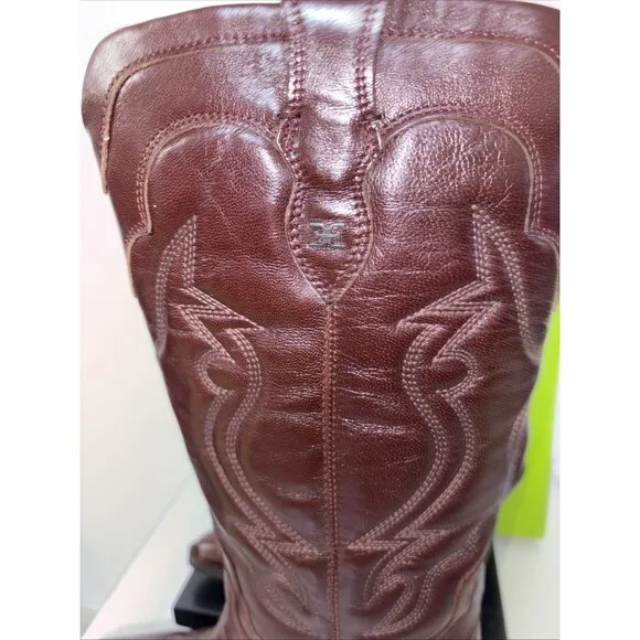 NIB Sam Edelman James Pecan Polished Leather  Cowboy Boots 7M $200 Revolve