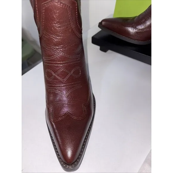 NIB Sam Edelman James Pecan Polished Leather  Cowboy Boots 7M $200 Revolve