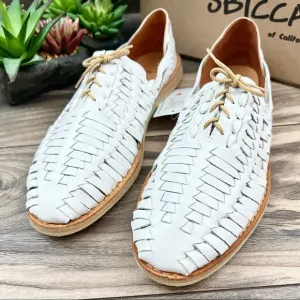 NIB Sbicca Tribbley Huarache Loafer Oxford Flats Sandal White Leather 9