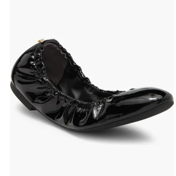 NIB STUART WEITZMAN GABBY SCRUNCHED BALLET FLAT SHOES SIZE 8 $395 BLACK W BAG