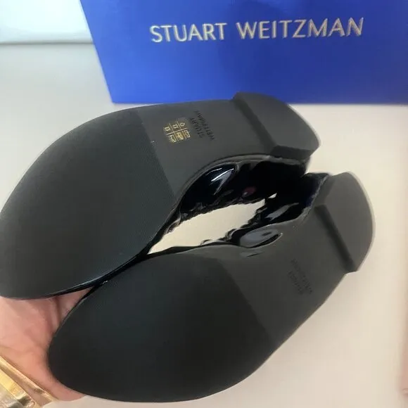 NIB STUART WEITZMAN GABBY SCRUNCHED BALLET FLAT SHOES SIZE 8 $395 BLACK W BAG
