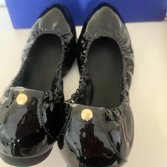 NIB STUART WEITZMAN GABBY SCRUNCHED BALLET FLAT SHOES SIZE 8 $395 BLACK W BAG