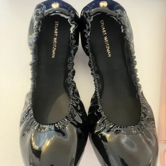 NIB STUART WEITZMAN GABBY SCRUNCHED BALLET FLAT SHOES SIZE 8 $395 BLACK W BAG