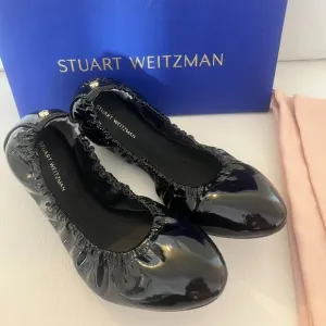 NIB STUART WEITZMAN GABBY SCRUNCHED BALLET FLAT SHOES SIZE 8 $395 BLACK W BAG