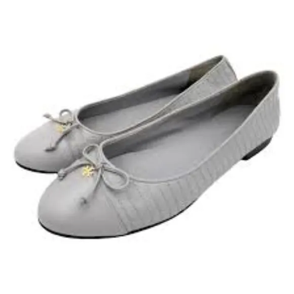 NIB Tory Burch Quilted Leather Ballet Flats GRAY - 5.5  11 10