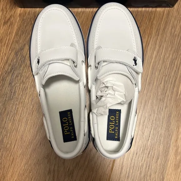 NIB White Leather Polo Boat shoes for kids