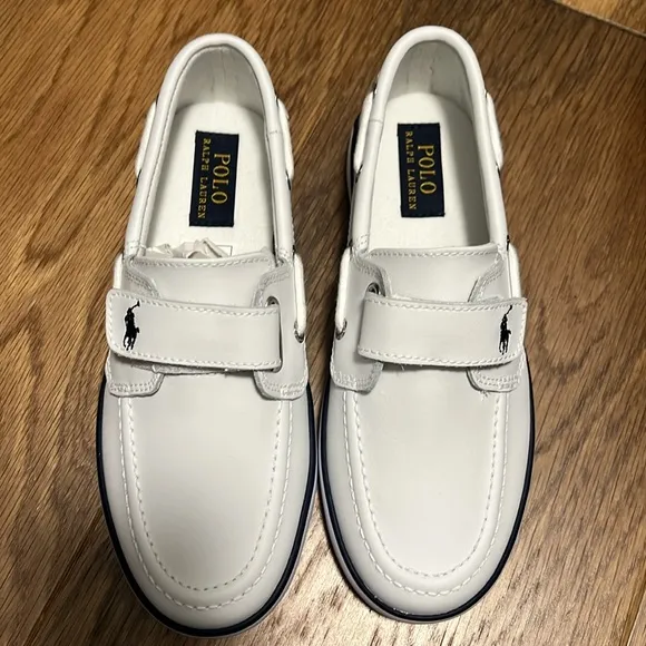 NIB White Leather Polo Boat shoes for kids