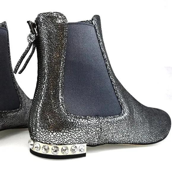 NIB$750 MIU MIU by PRADA FLAT JEWELED HEELS BACK ZIP LEATHER ANKLE BOOTIES 36.5