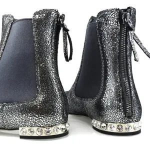 NIB$750 MIU MIU by PRADA FLAT JEWELED HEELS BACK ZIP LEATHER ANKLE BOOTIES 36.5