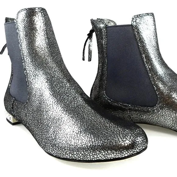 NIB$750 MIU MIU by PRADA FLAT JEWELED HEELS BACK ZIP LEATHER ANKLE BOOTIES 36.5