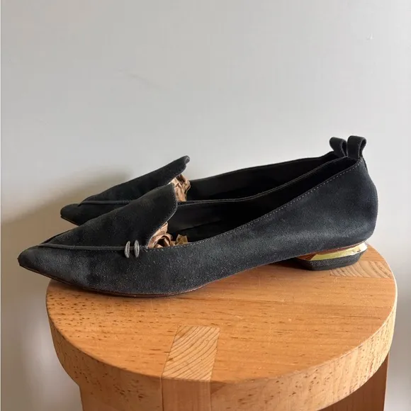 Nicholas Kirkwood Beya Charcoal Grey Suede Flats / Loafers