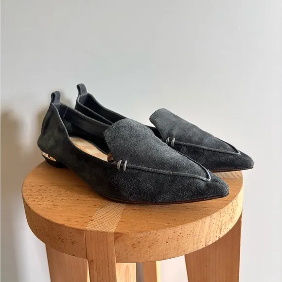 Nicholas Kirkwood Beya Charcoal Grey Suede Flats / Loafers
