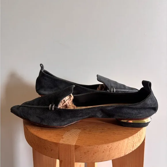 Nicholas Kirkwood Beya Charcoal Grey Suede Flats / Loafers