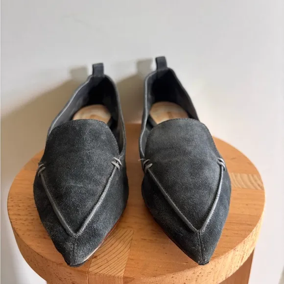 Nicholas Kirkwood Beya Charcoal Grey Suede Flats / Loafers