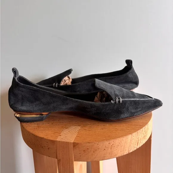 Nicholas Kirkwood Beya Charcoal Grey Suede Flats / Loafers