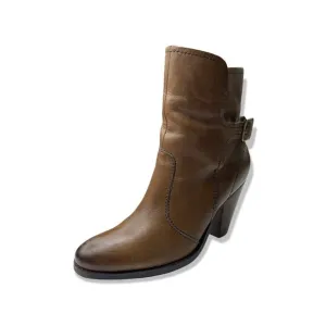 Nicole Distressed Brownish Gray Burnished Round Toe Heeled Boots Size 6