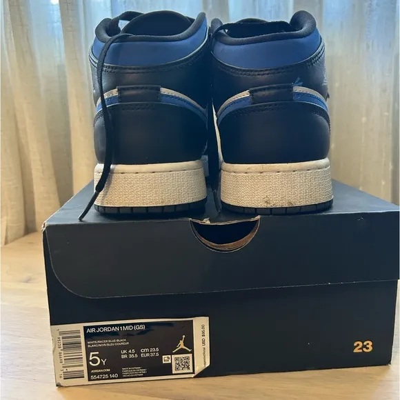 Nike Air Jordan 1 Mid Black and Blue Youth (or Women) Sneakers