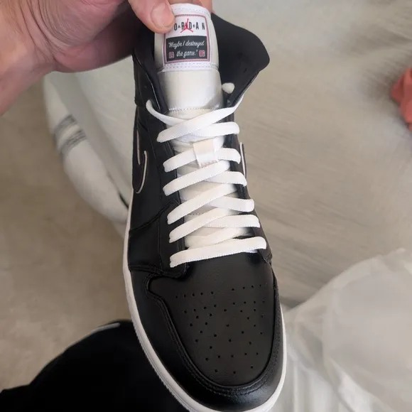 Nike Black and White Mid-Top Sneakers with Padded Collar Air Jordan 1