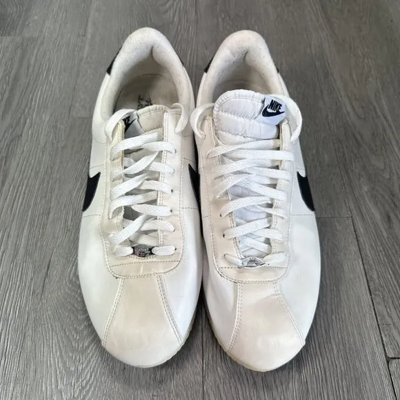 Nike Cortez Basic Leather White Black Shoes 819719-100 Men's Size 12 Pre-owned