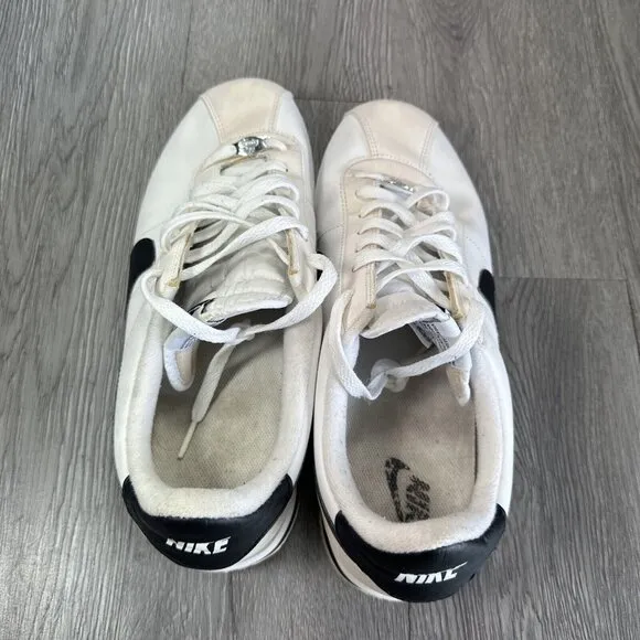 Nike Cortez Basic Leather White Black Shoes 819719-100 Men's Size 12 Pre-owned