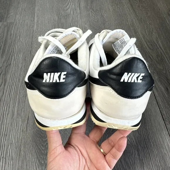 Nike Cortez Basic Leather White Black Shoes 819719-100 Men's Size 12 Pre-owned