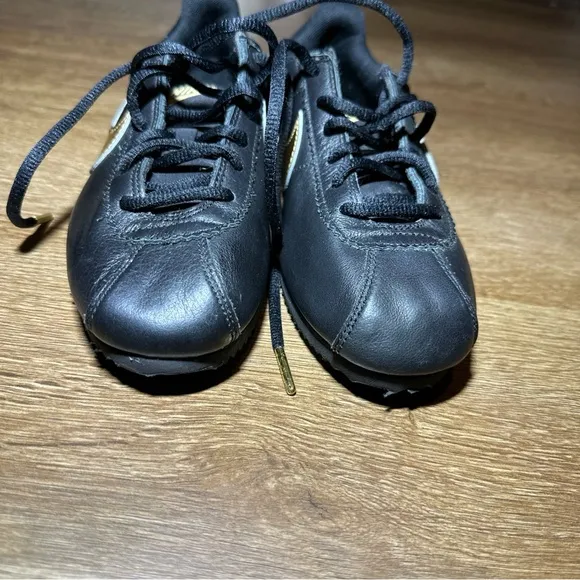 Nike Cortez Black Gold Leather Sneaker Shoes 807471-008 Youth 5 US 2015