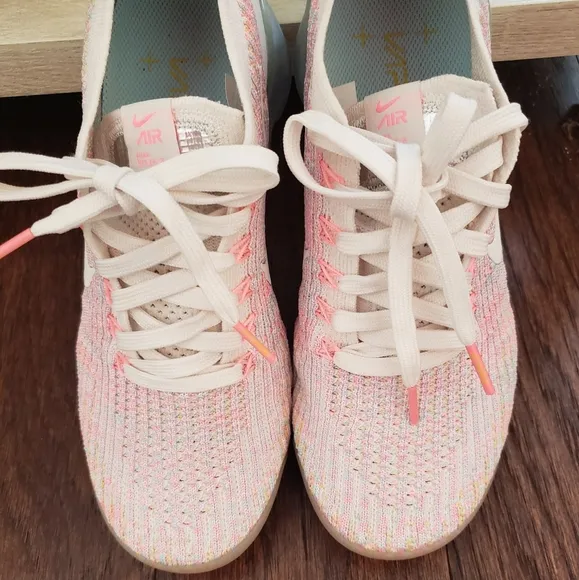 Nike Pink and Cream Athletic Shoes with Knitted Upper