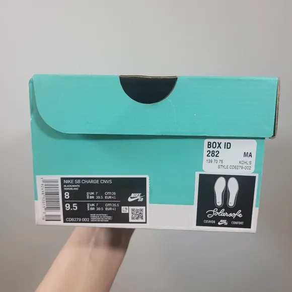Nike SB charge canvas sneaker black white shoes 8M