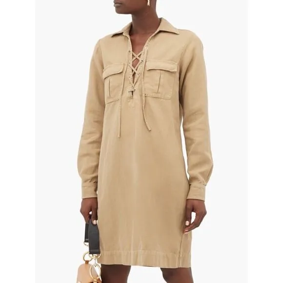 Nili Lotan Andrea cotton Llnen blend shirt dress