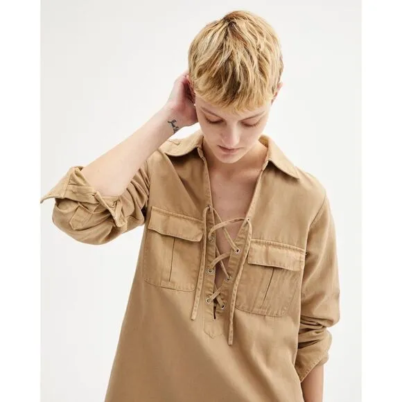 Nili Lotan Andrea cotton Llnen blend shirt dress