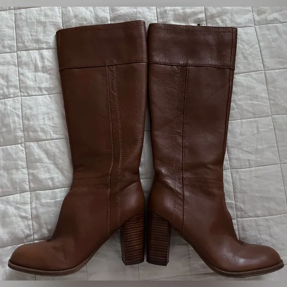 Nine West Brown Leather Heeled Tall Boots Classic Timeless Sexy - Womens 7.5