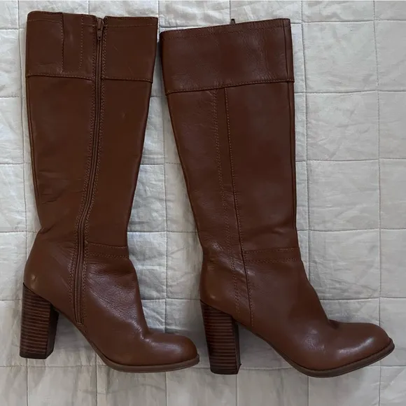 Nine West Brown Leather Heeled Tall Boots Classic Timeless Sexy - Womens 7.5