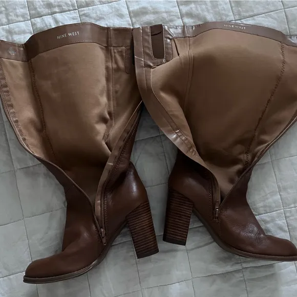 Nine West Brown Leather Heeled Tall Boots Classic Timeless Sexy - Womens 7.5