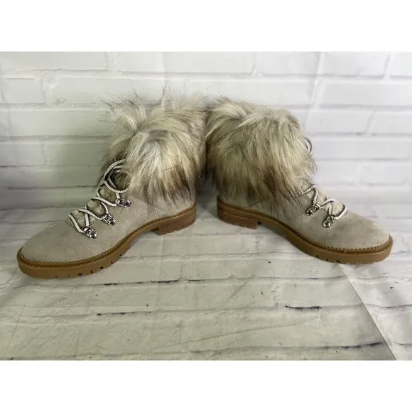 Nine West Womens Size 7 Andra Lace Up Boots Booties Faux Fur Collar NEW