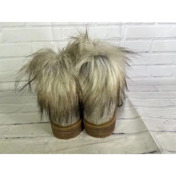 Nine West Womens Size 7 Andra Lace Up Boots Booties Faux Fur Collar NEW