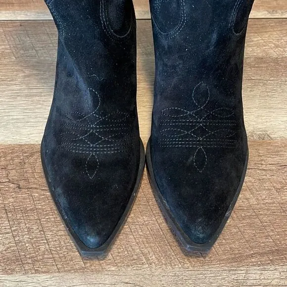 Nine West Yodown Black Leather Suede Western Boots Sz 7.5 M